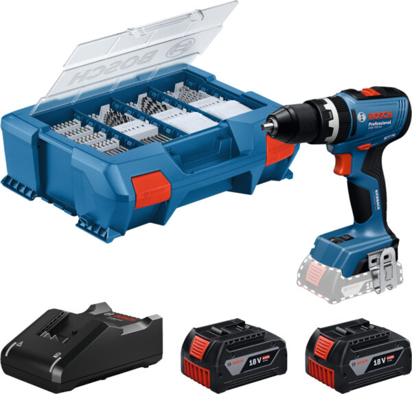 Bosch Blauw GSB 18V-65 Accu klopboorschroevendraaier | Inclusief 2x GBA 18V 4,0 Ah & GAL 18V-40 Lader | 82 Accessoires - 06019N3307-4053423321166