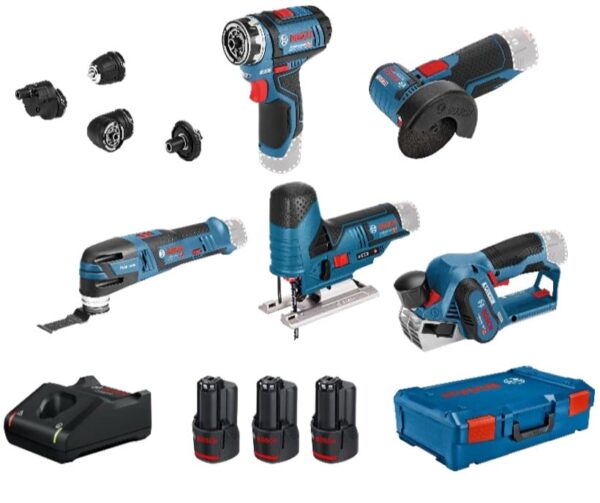 Bosch Blauw 5 TOOLKIT GSR 12V-15 FC + 4 opzetstukken + GOP 12V-28 + GHO 12V-20 + GWS 12V-76 + GST 12V-70 0615A0017D-4059952570044
