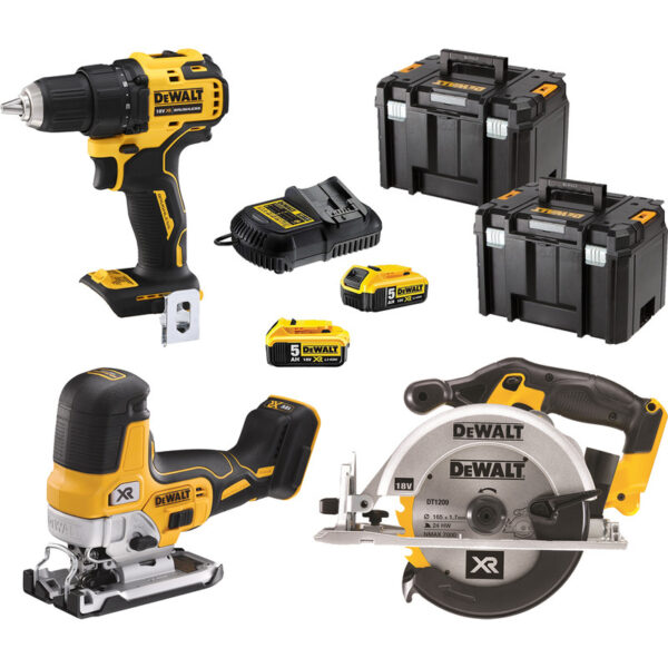 DeWalt DCK390P2T-QW | 18V XR 3-delige Combiset | DCD708 + DCS391 + DCS335 | 2 x 5.0Ah accu en snellader | In TSTAK - DCK390P2T-QW-5035048734988
