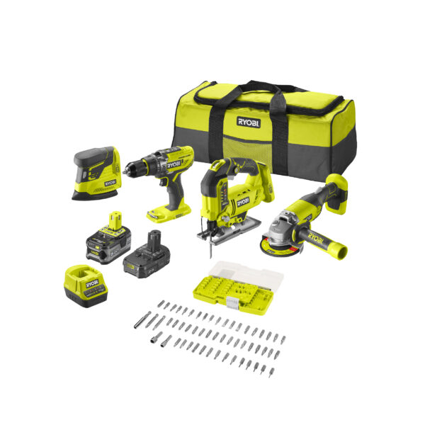 Ryobi R18CK4F-252S | ONE+ 18V Accu 4-delig combo kit | incl. 1x5.0Ah + 1x2.0 Ah accu en lader - 5133004771-4892210186584
