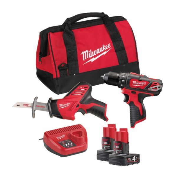 Milwaukee M12 BPP2C-402B PowerPack (C12 HZ + M12 BDD + 2 x 4,0 Ah accu + 60 min. lader + contractor bag) - 4933441230-4002395001279