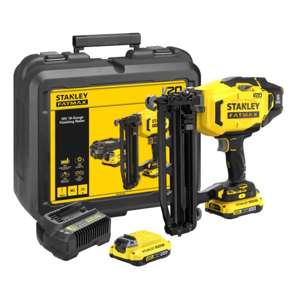 Stanley FATMAX SFMCN616D2K V20 18V 16G Accu Spijkermachine | 2x 2,0Ah Accu&apos;s + Lader | In Koffer - SFMCN616D2K-QW-5035048724279