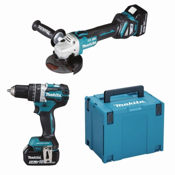 Makita DLX2272TJ 18V LXT 2 delige set: DGA513 Haakse slijper + DHP484 (Klop)boormachine 2 x 5.0Ah accu&apos;s-0088381862851