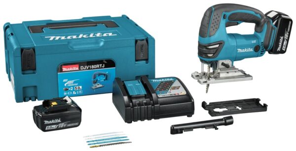Makita DJV180RTJ | 18 V Decoupeerzaag | D-greep | 5,0 Ah accu (2 st) & snellader | in Mbox DJV180RTJ-0088381821490