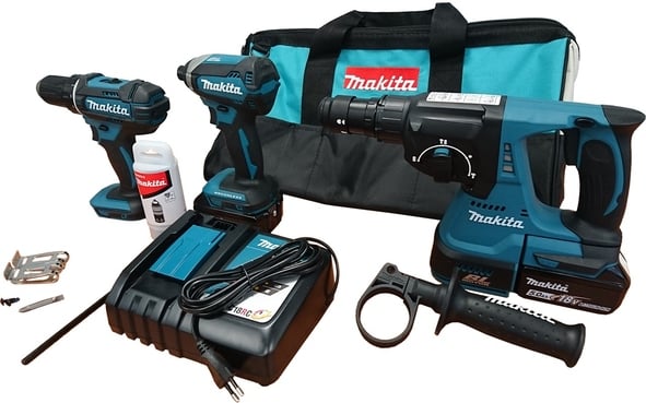Makita DLX3089T Combiset - DHP482 Klopboormachine + DTD153 Slagschroevendraaier + DHR243 boorhamer 18v 5,0 Ah accu (2 st) in Tas-0088381852869