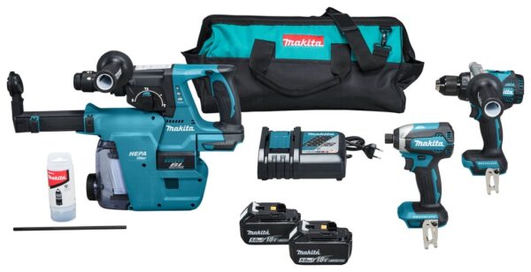 Makita DLX3154TX1 | Combiset | 18 V | allround tot zwaar boor-en schroefwerk | Set | DDF486, DTD153, DHR243 | Snellader | in Tas - DLX3154TX1-0088381744140