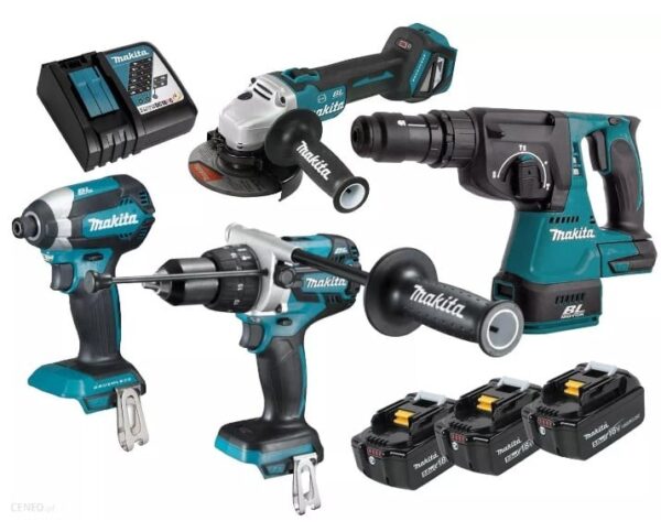 Makita DLX4104TJ1 Combiset - DHP486 Accu Klopboormachine + DGA513 Haakse Slijper + DHR243Z boorhamer + DTD153 slagschroevendraaier | 18v 5.0Ah Li-ion-0088381860789