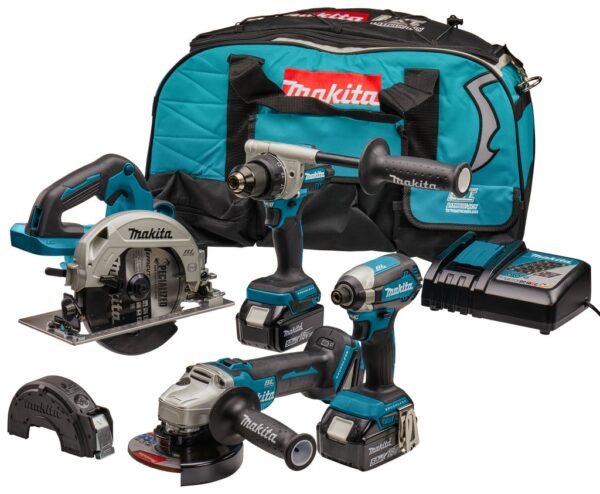 Makita DLX4156TX1 | Combiset | 18 V | allround tot zwaar boor-, (slag)schroef-, slijp- en cirkelzaagwerk | Set | 5,0 Ah | in Tas-0088381744782