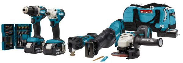 Makita DLX5068TX1 | 18 V Combiset | DDF484 | DTD156 | DGA504 | DJR186 | DTM51 | 5,0 Ah accu&apos;s (2 st.) | Bitset | Snellader | Tas - DLX5068TX1-0088381740067