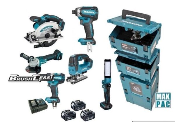 Makita DLX8100J | Combiset 18V | DDF484 + DTD153 + DGA504 + DHS660 + DJV182 | Incl. accu&apos;s en lader DLX8100J-7433635796735