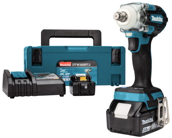 Makita DTW300RTJ 18v Slagmoersleutel 5,0 Ah accu (2 st), snellader, Mbox-0088381898041