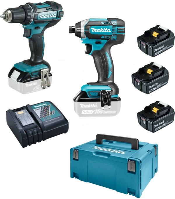Makita DLX2127TJ1 Combiset - DDF482 18v Boor-/schroefmachine + DTD152 slagschroevendraaier 5,0 Ah accu (3 st), snellader, Mbox-0088381839815