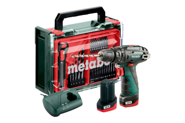 Metabo POWERMAXX SB BASIC SET Accu-klopboormachine 12 V | 2 x 2.0 Ah accu + lader + 41-delige mobiele werkplaats - 600385710-4061792249455