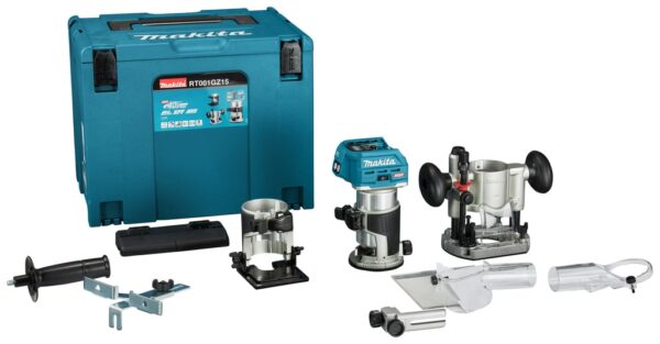 Makita RT001GZ15 Boven- en kantenfrees | 40 V Max | Zonder accu&apos;s en lader | In Mbox met geleiderail adapter - RT001GZ15-0088381759779