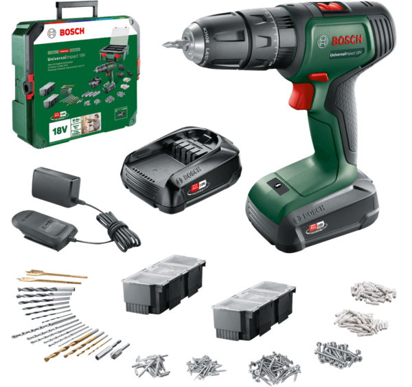 Bosch Groen UniversalImpact 18V | Accuklopboorschroevendraaier | 2 x 1.5 Ah accu + lader | + SystemBox 06039D4103-4053423225266