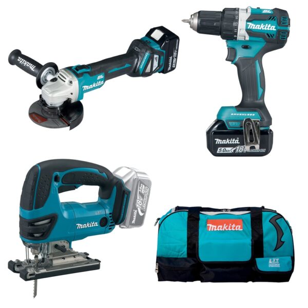 Makita DLX3152TX1 | DDF484 accuboormachine + DJV180 accu decoupeerzaag + DGA511Z Haakse slijper | 18v 5.0Ah Li-ion-0088381737692