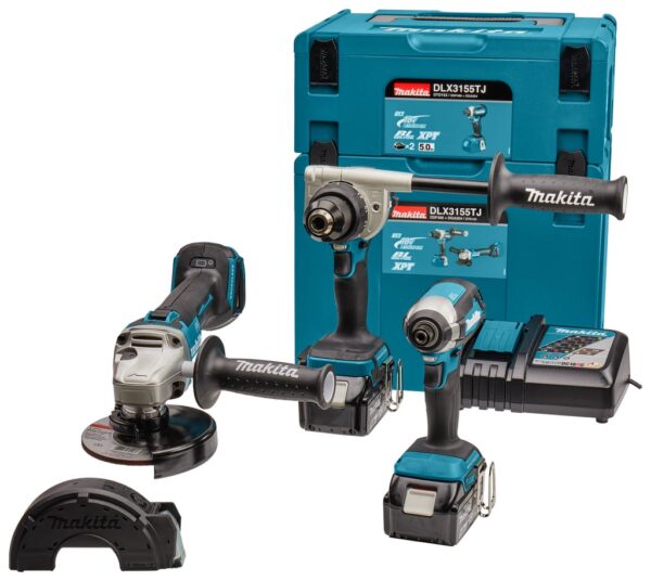 Makita DLX3155TJ | Combiset | 18 V | boren, (slag)schroeven en slijpen | Set | 5,0 Ah | in Mbox - DLX3155TJ-0088381744607