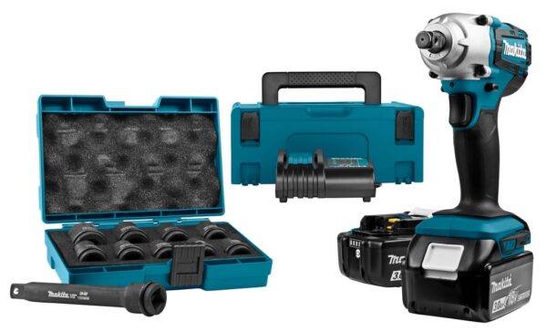 Makita DTW190JX1 18v Slagmoersleutel 190 Nm | 3,0 Ah accu (2 st), lader, Mbox - met 10-delige accessoire set-0088381873284