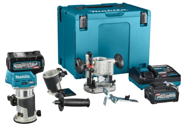 Makita RT001GM205 Boven- en kantenfrees | 40 V Max | 2 x 4.0 Ah accu + snellader | Incl. diverse voeten | In Mbox RT001GM205-0088381759960