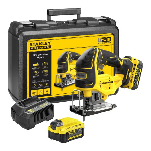 Stanley FATMAX SFMCS650M2K 18V Brushless Accu Decoupeerzaag | 2x4.0Ah Accu&apos;s + Lader | In Koffer - SFMCS650M2K-QW-5054905295226