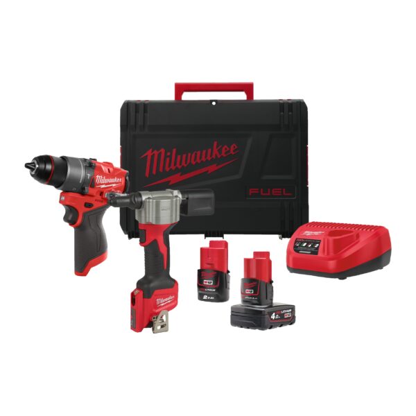 Milwaukee M12 FPP2D2-422X | M12 FUEL powerpack (M12 FPD2, M12 BPRT, 1 x M12 B2 accu, 1 x M12 B4 accu, 1 x C12C lader, 1 x HD Box) - 4933480593-4058546408787