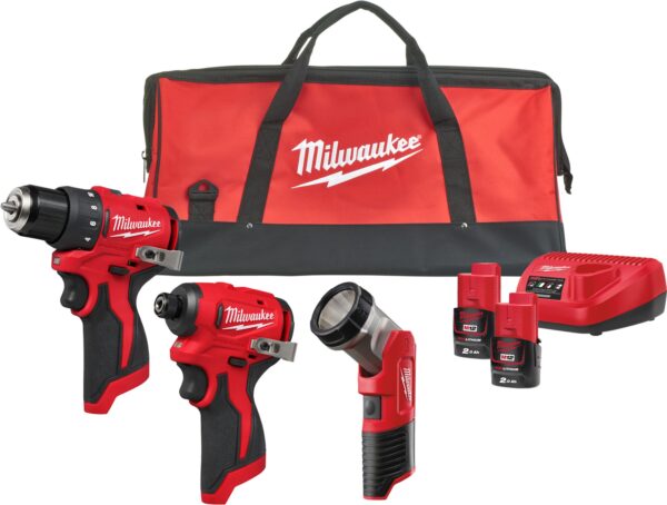 Milwaukee M12 BLPP3A-202B Accu-machineset 3-delig BLDDRC + BLIDRC + TLED in tas | Incl. 2x 2,0Ah accu en lader - 4933499694-4058546568580