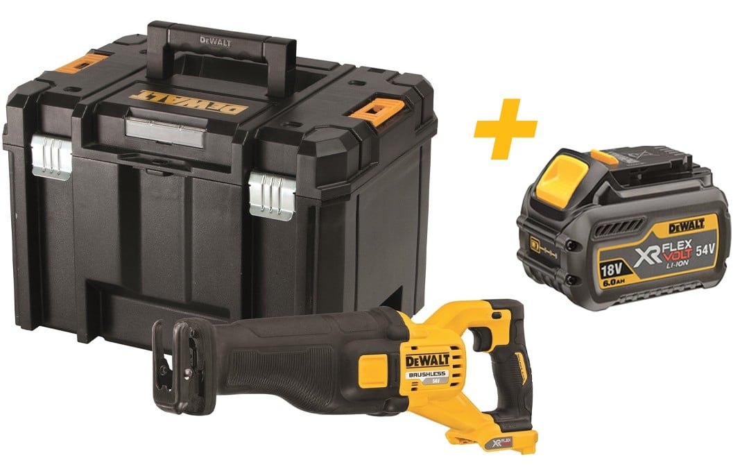 DeWalt DCS389NT | Accu Reciprozaag | XR FlexVolt | 54 Volt | Body | Inclusief DCB546-XJ XR FLEXVOLT 18V-54V 6.0Ah accu-5035048736623+5035048646298