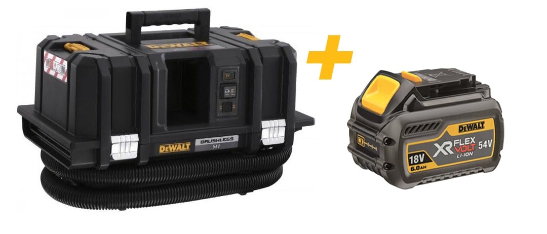 DeWalt DCV586MN | Accu Nat- en Droogzuiger | M-klasse | FlexVolt | 54V | Inclusief DCB546-XJ XR FLEXVOLT 18V-54V 6.0Ah accu-5035048691779+5035048646298