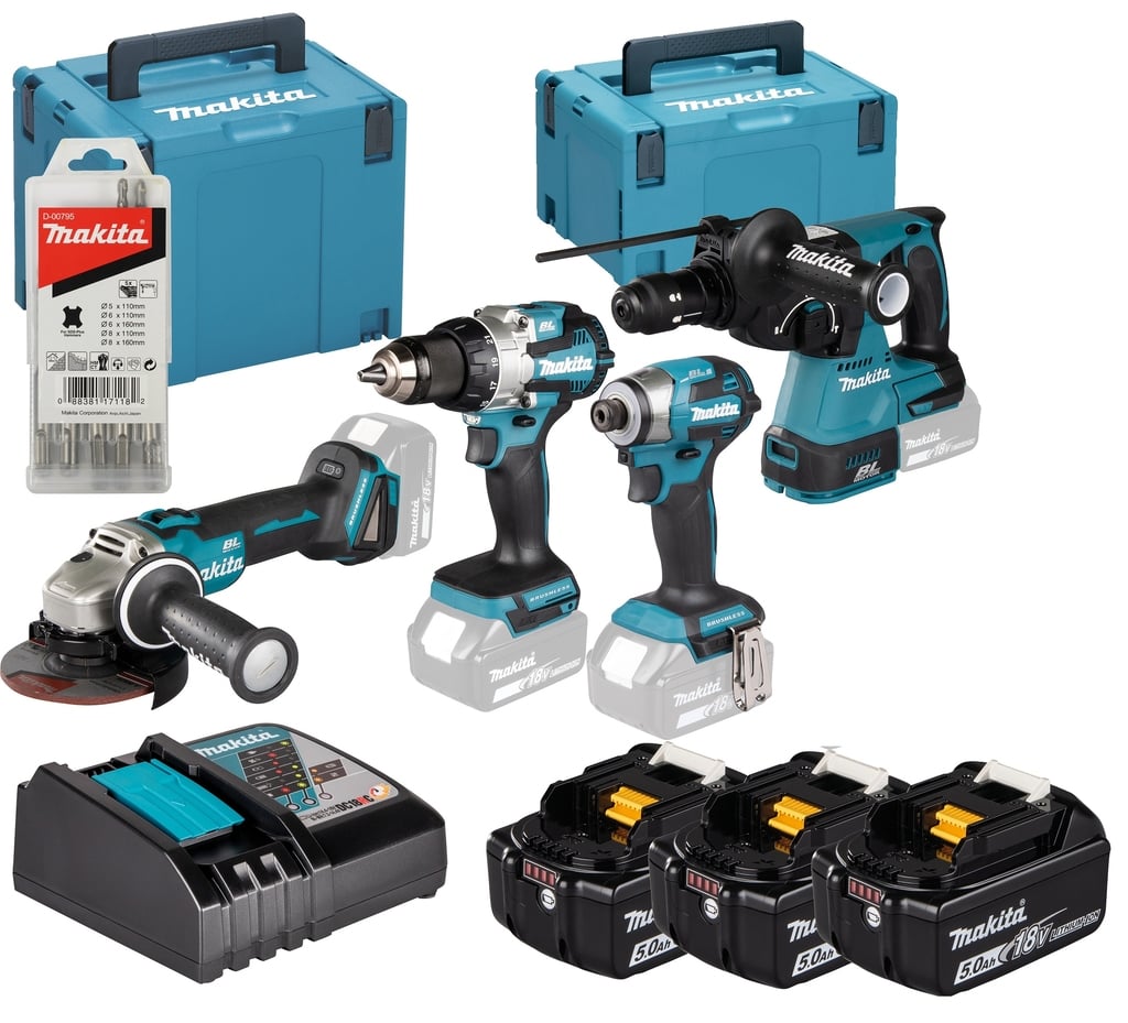 Makita DLX4196JX1 Combiset | DDF489 + DTD173 + DHR243 + DGA504 | Incl. accu&apos;s en lader in M-box - DLX4196JX1-0197050012470